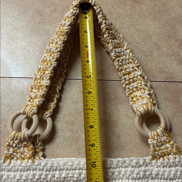 New Handcrafted Crochet Navy, Mustard & Ivory Tote Bag - Picture 6 of 7